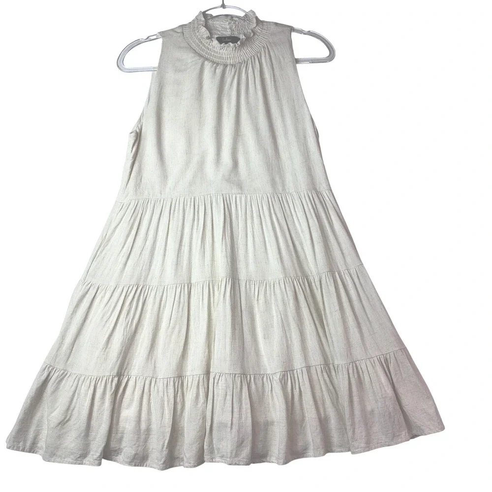 Lulus Cream Beige Tiered Midi Dress Size: Small